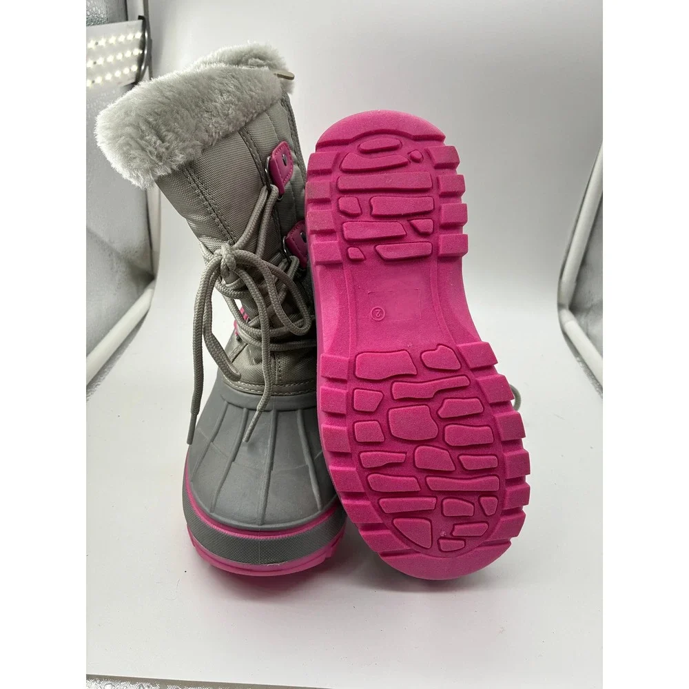 Forester Girls Gray Pink Faux Fur Trim Winter Snow Duck Boots Size 2 DDBM5FEC
